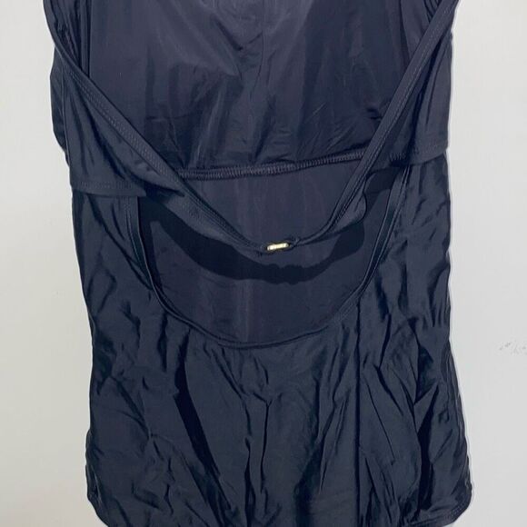 Ellen Tracy Women's Black Scallop Padded Bandeau Strap One Piece Swimsuit Sz 12 - Picture 5 of 10